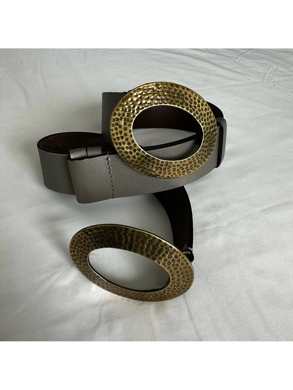 Chico’s Leather Belt With Hammered Buckles Size S/M Adjustable EUC